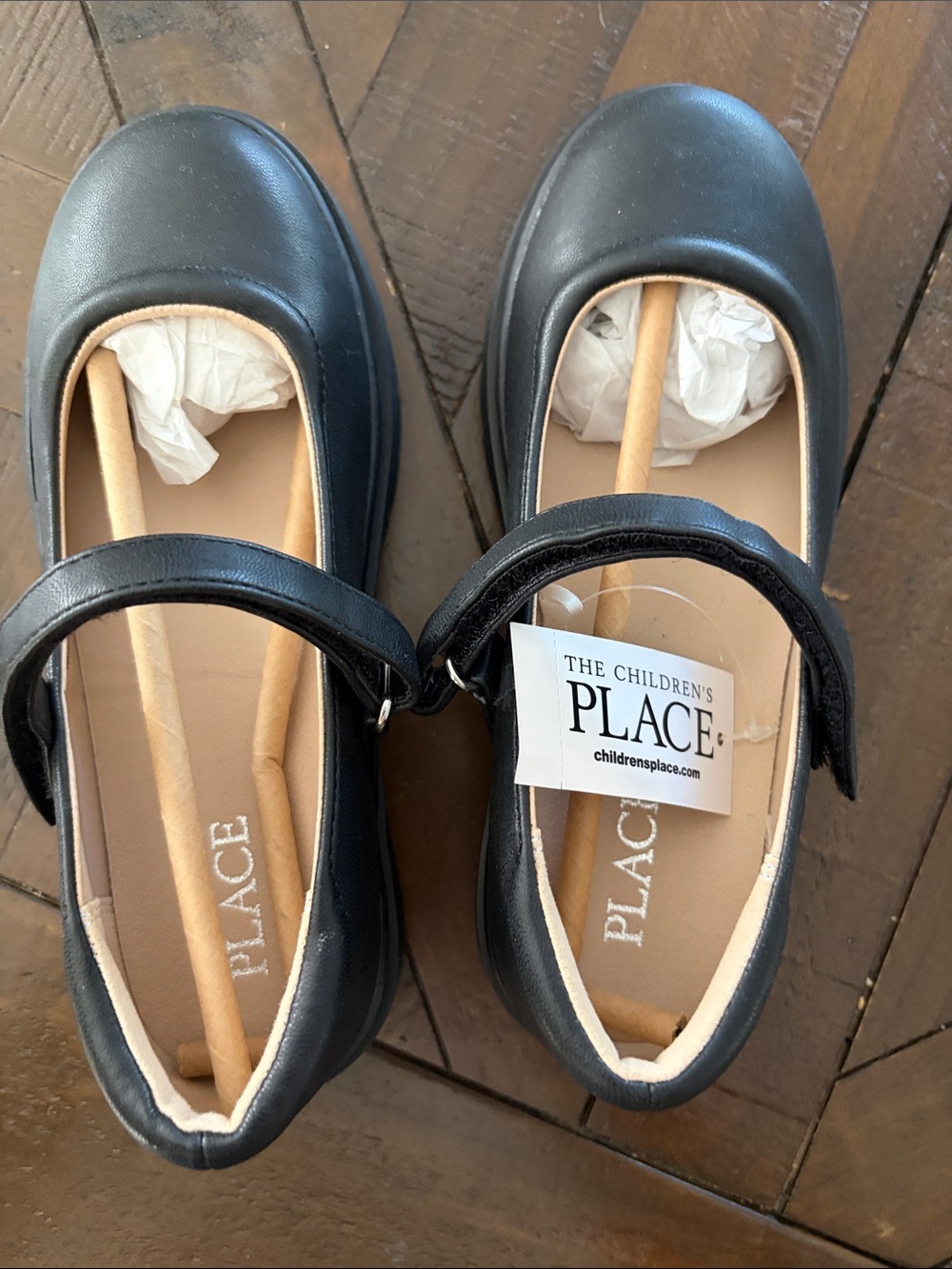 the childrens place girls mary jane black leather shoes sz 1 nwt - Picture 5 of 6